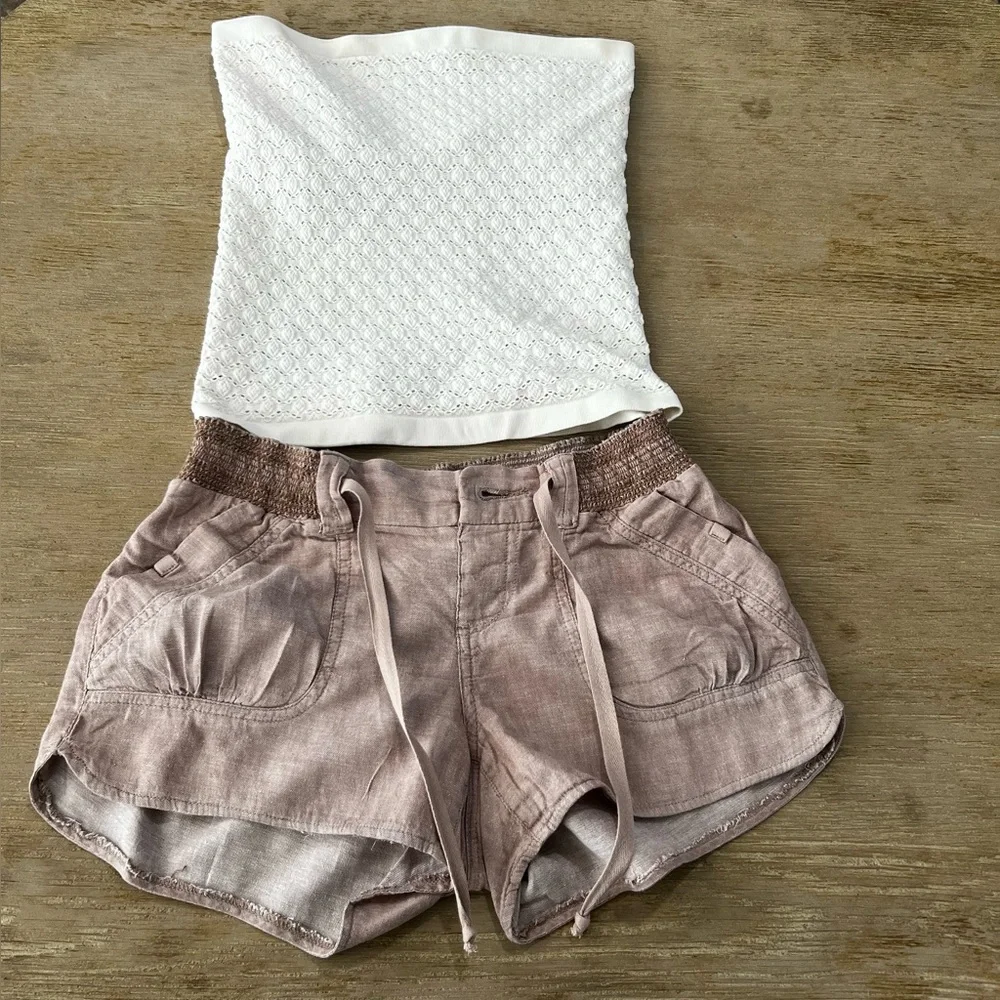 Jolt Y2K Linen Blend Shorts & White Crochet Bandeau Free People Set Size 5 Boho